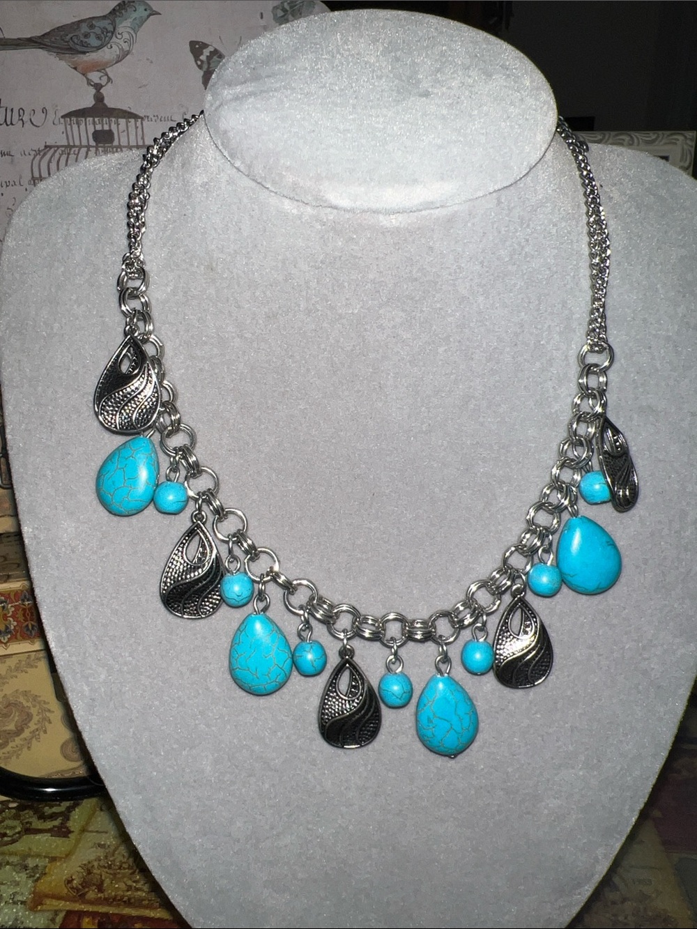 paparazzi Turquoise and Silver Teardrop Charm Necklace